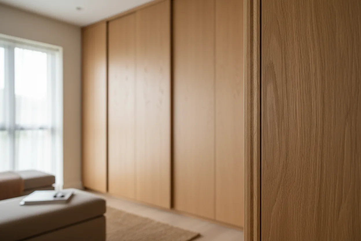 Full-height oak veneer wardrobe built on ENF-grade 9-ply solid wood multilayer board